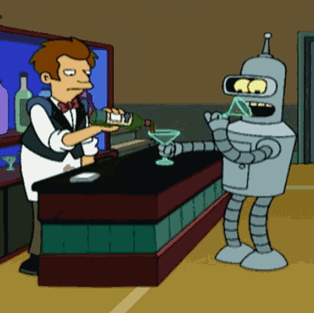 Bender drinking a lot.
