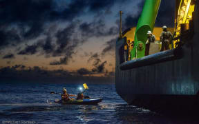 Greenpeace International activists from around the world have paddled and protested around MV COCO, a specialized offshore drilling vessel currently collecting data for deep sea mining frontrunner, The Metals Company, on its last expedition before it files the world’s first ever application to mine the seabed in the Pacific Ocean.