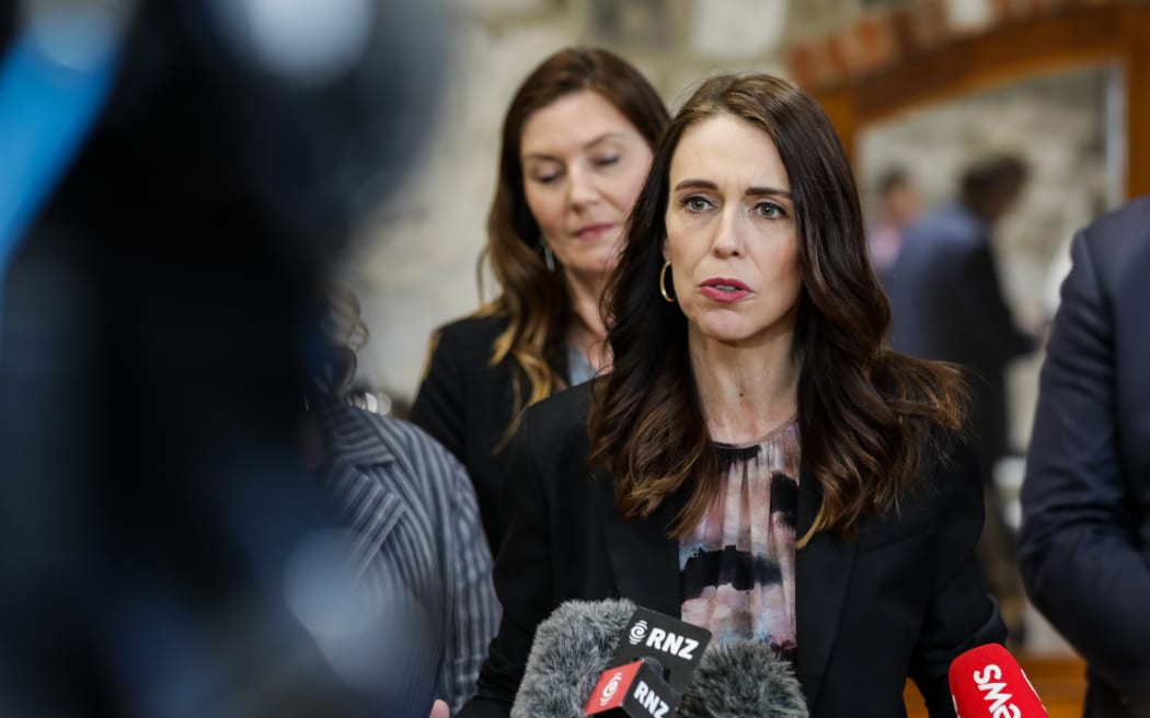 Jacinda Ardern talks to media in Timaru