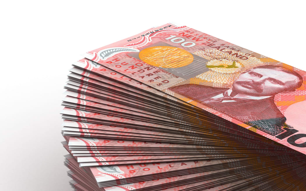 A stack of NZ $100 bills.