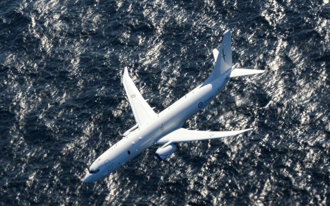 A Royal New Zealand Air Force Poseidon P8-A on patrol during Op Whio