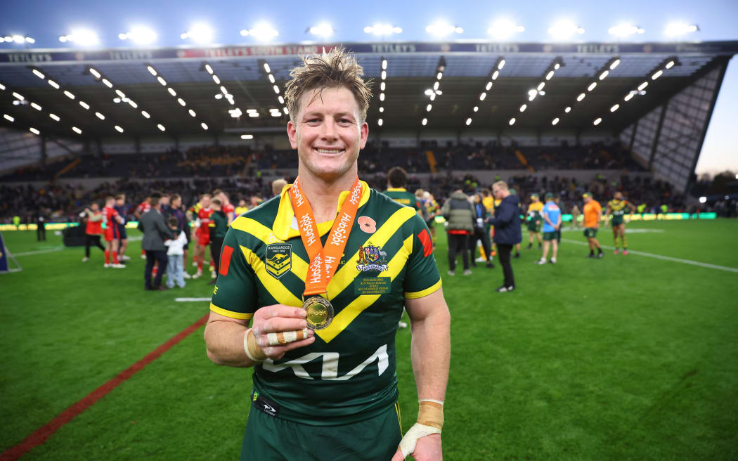 Harry Grant of Australia wins player of the match after the third rugby league test against England at Headingley Stadium in Leeds, 8 November, 2025. (Picture by Ed Sykes/SWpix.com).