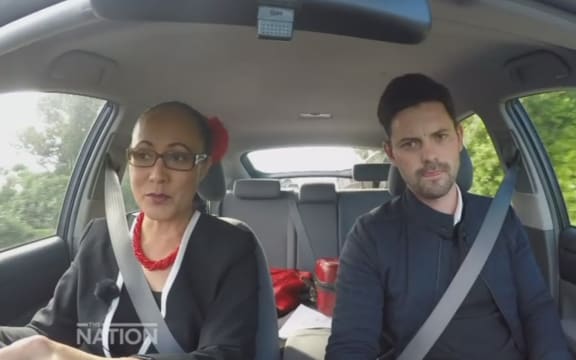 Reporter Mike Wesley Smith with Jenny Salesa MP on TV3's 'The Nation'.