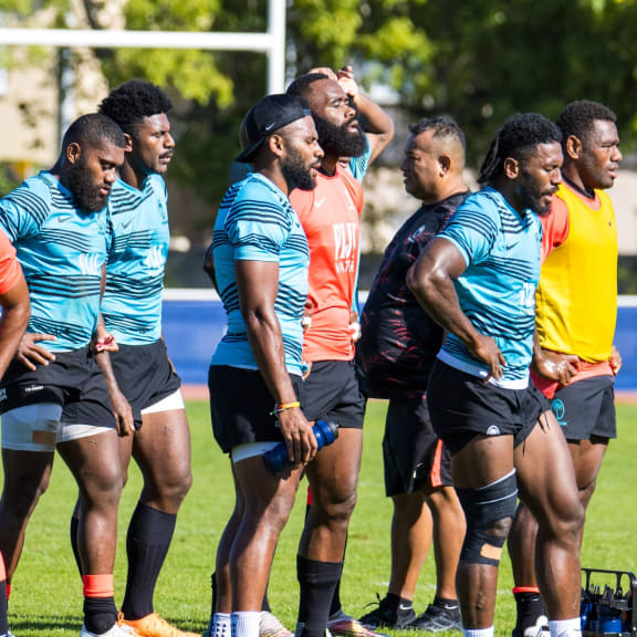 Flying Fijians training in Bordeaux ahead of their Rugby World Cup game with Georgia this weekend.