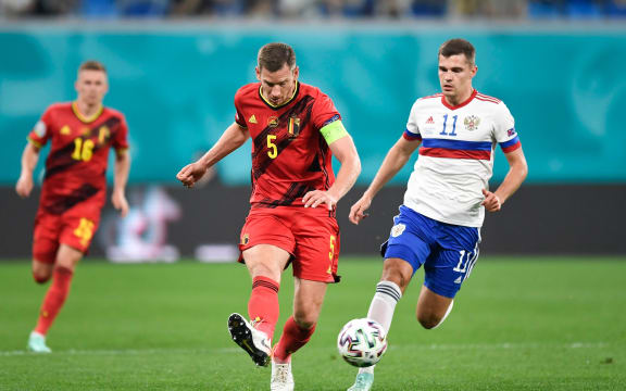 Jan Vertonghen defender of Belgium, Roman Zobnin midfielder of Russia. 2020 Euros.