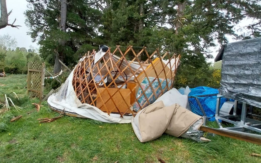 Helen Ngawhau's yurt was crushed by a falling pine tree in Oxford, North Canterbury.