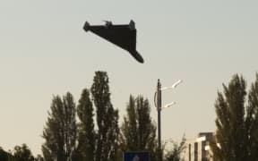 A drone approaches for an attack in Kyiv on 17 October, 2022, amid the Russian invasion of Ukraine.