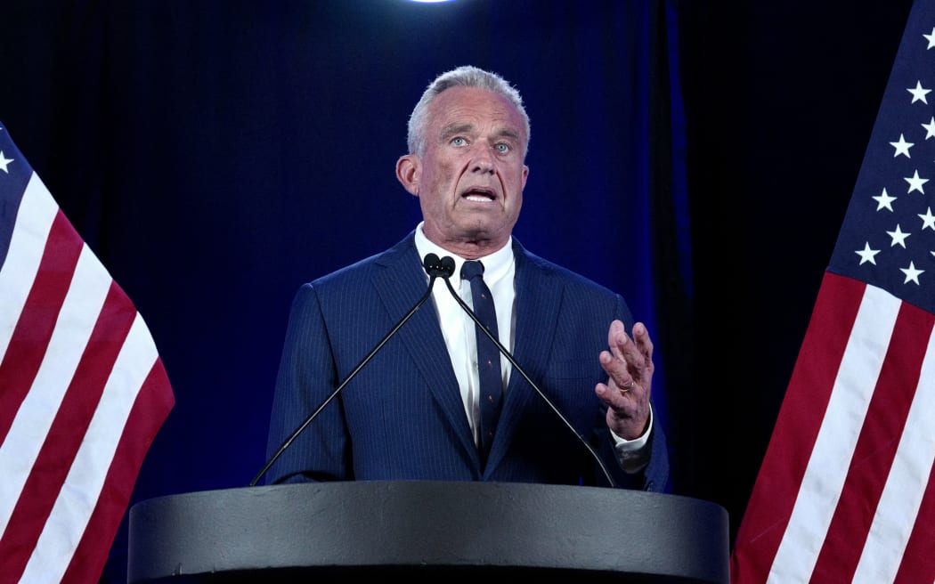 Independent presidential candidate Robert F. Kennedy Jr. speaks in Phoenix, Arizona, August 23, 2024. Robert F. Kennedy Jr, scion of America's storied political clan, suspended his long shot presidential bid on August 23, 2024 and endorsed Donald Trump, injecting a new dose of uncertainty into the White House race. (Photo by Olivier Touron / AFP)