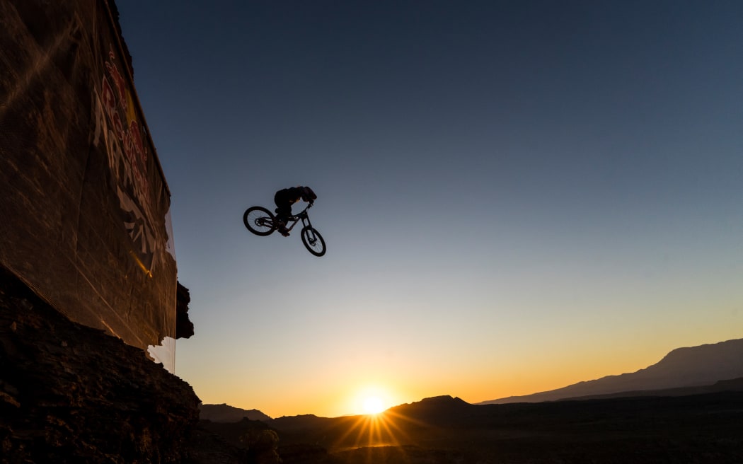 Robin Goomes of New Zealand rides the course at Red Bull Rampage in Virgin, Utah.