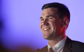 New Wellington mayor Justin Lester speaks at his victory party.