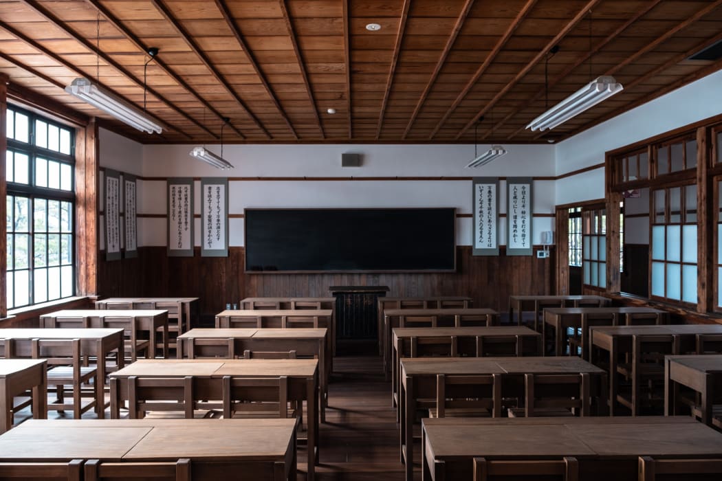 A Japanese schoolroom.