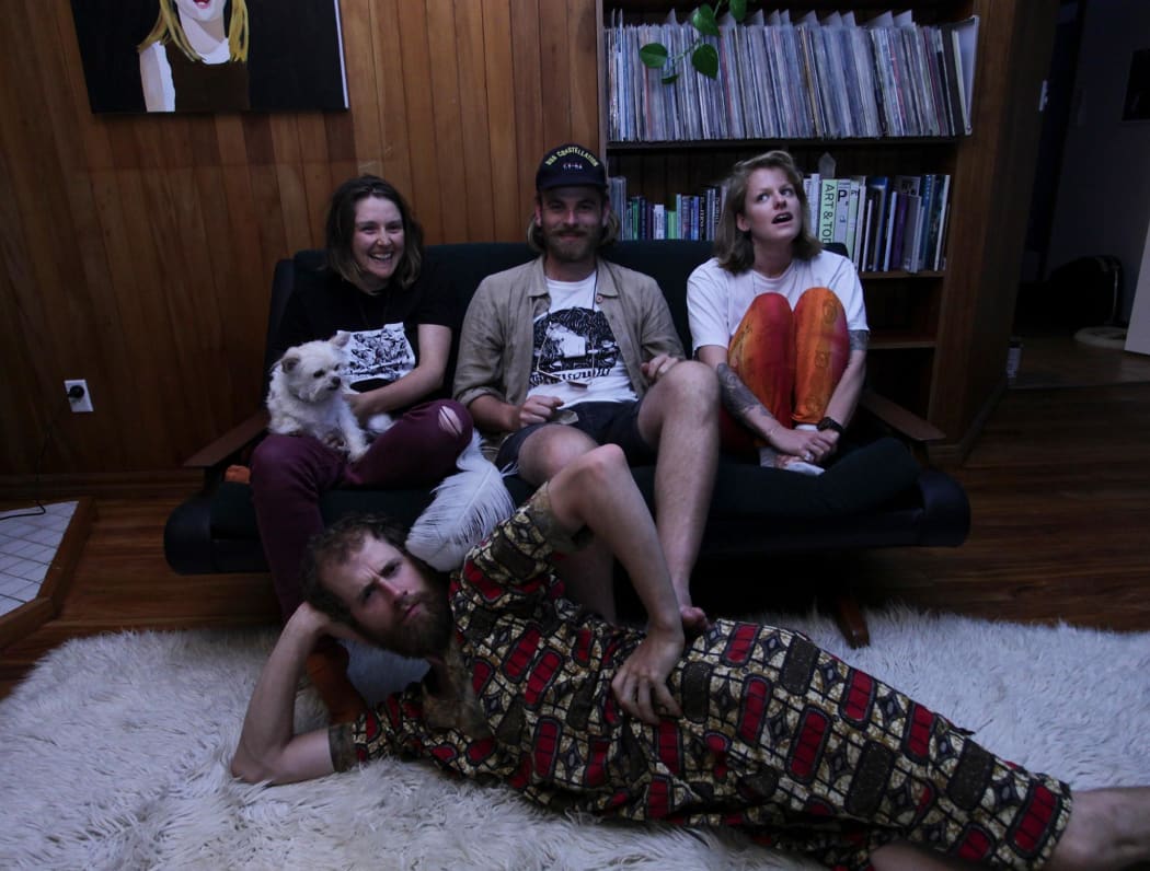 Draghound (l-r) Helen ORourke, John Wilson (on floor) Tom Jenkin, Emerald Rose Clark