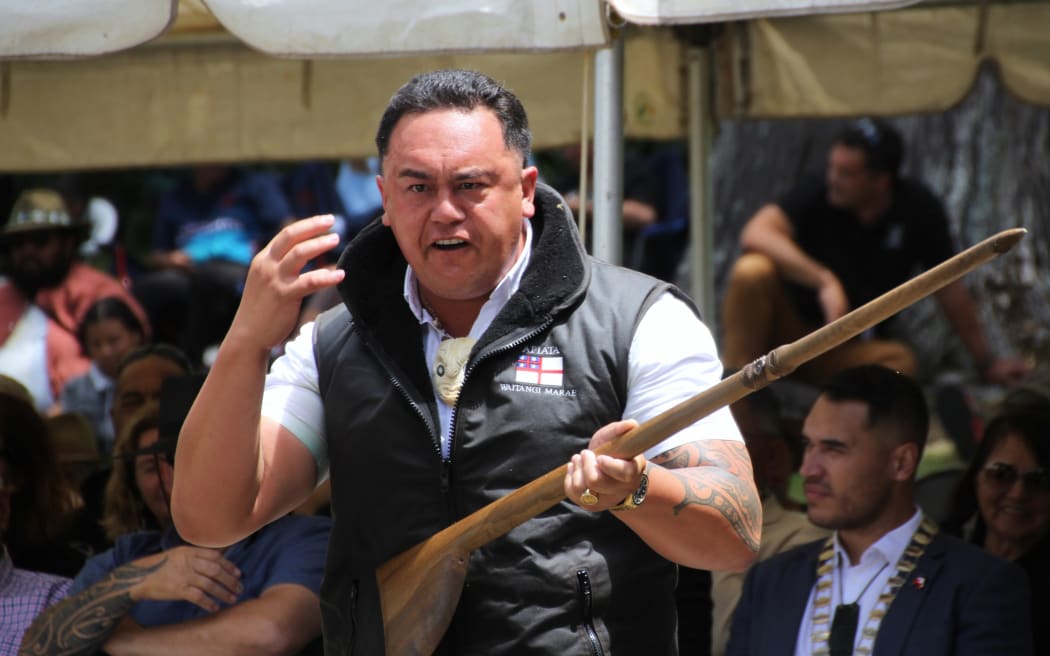 Isaiah Apiata was the first speaker for the hau kainga during the opposition pōwhiri.