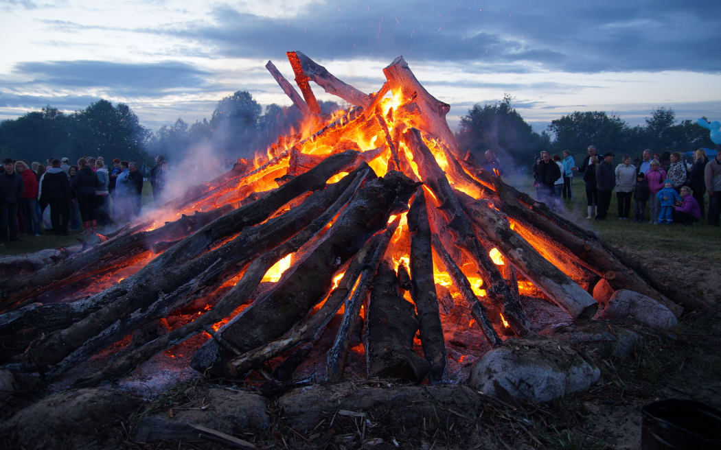 Midsummer in Estonia Large bonfire.