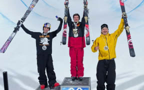 Men’s X Games Ski SuperPipe medallists (left to right) Nico Porteous,  Alex Ferreira, Hunter Hess.