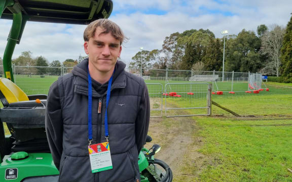 Apprentice groundsman Ian Cambell Cutler will mow the FIFA pattern on to the field at Porritt Stadium ahead of the start of the FIFA Women's World Cup.