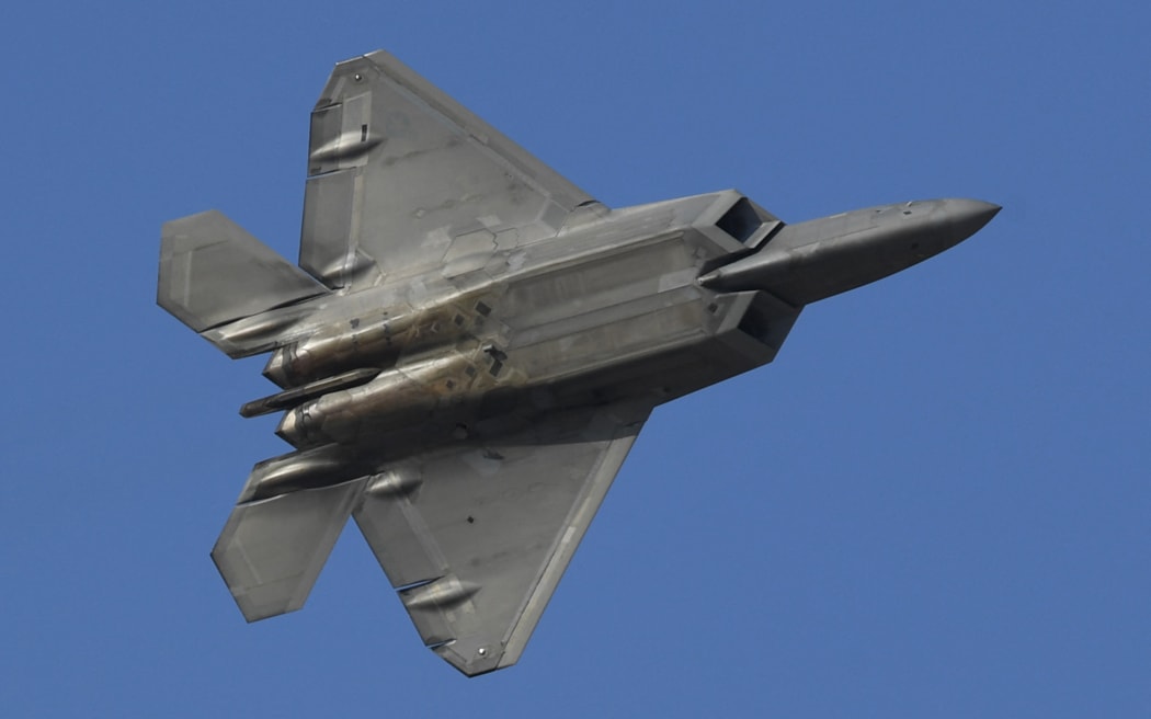 A US air force F-22 fighter jet is seen at an event during the Dubai airshow in the United Arab Emirates on November 17, 2019.