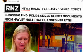 Fake RNZ news about Hayley Holt circulating on the hijacked Facebook page of Trevor Mallard.