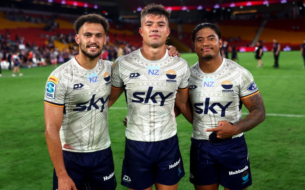 Moana Pasifika's William Havili, Kyren Taumoefolau and Danny Toala.