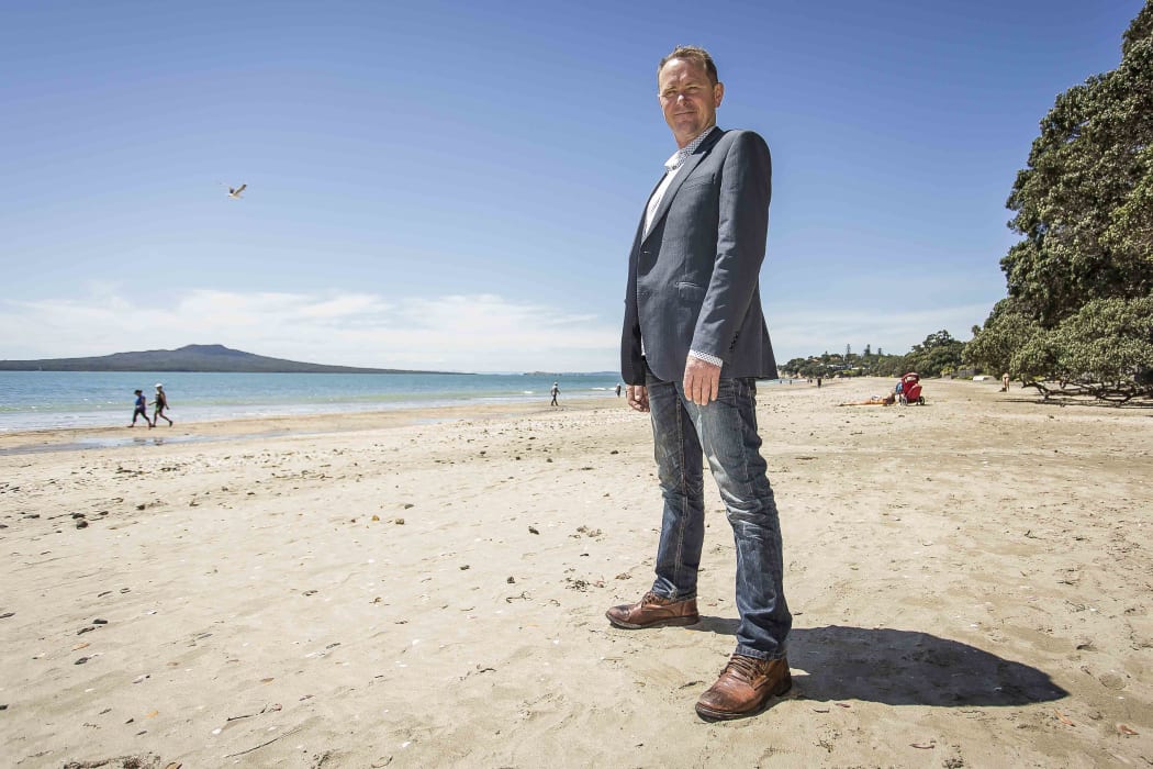 Actor Stephen Lovatt on Takapuna Beach