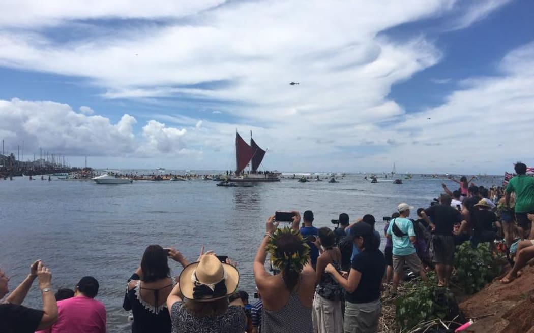 Hokule'a returns to the shores of Hawaii after a 3 year voyage.