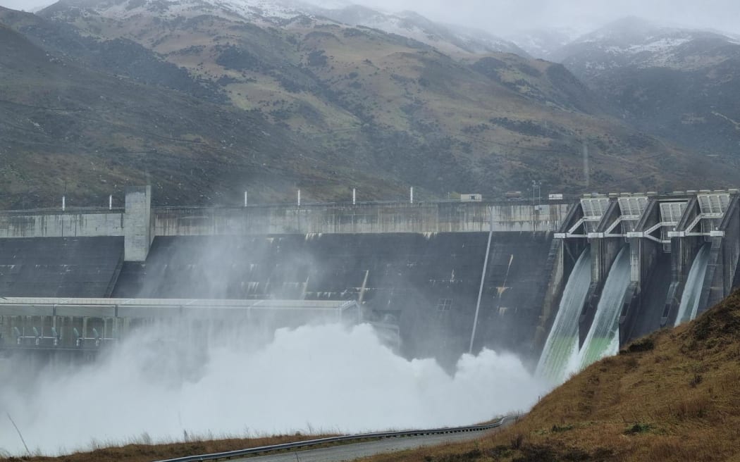 The Clutha River at the Clyde Dam is absolutely pumping following severe weather and heavy rain in the South Island.