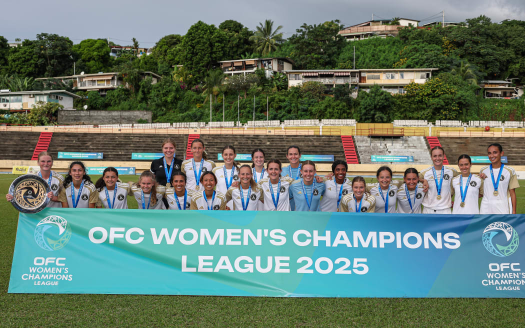 Auckland United celebrate winning the OFC Women's Champions League 2025 final.