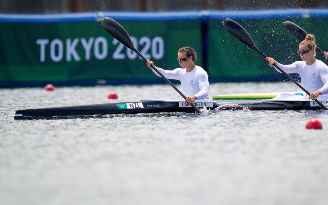 New Zealand's Lisa Carrington and Caitlin Regal, Canoe sprint heats, Tokyo 2020 Olympic Games. Monday 02 August 2021. Mandatory credit: Â© John Cowpland / www.photosport.nz