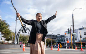 Tory Whanau turning the first sod at the start of the Golden Mile