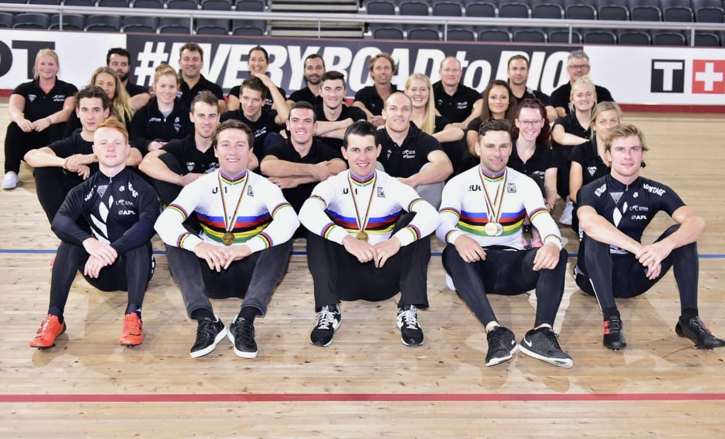 The New Zealand track cycling team at the recent world champs in London.