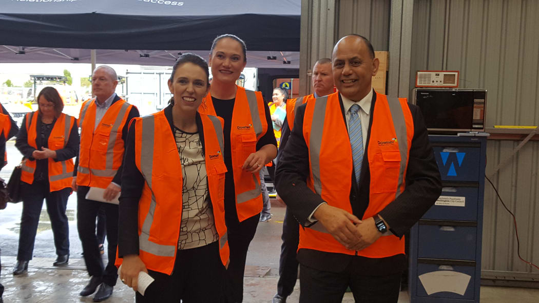 Prime Minister Jacinda Ardern with Social Development Minister Carmel Sepuloni and Employment Minister Willie Jackson.