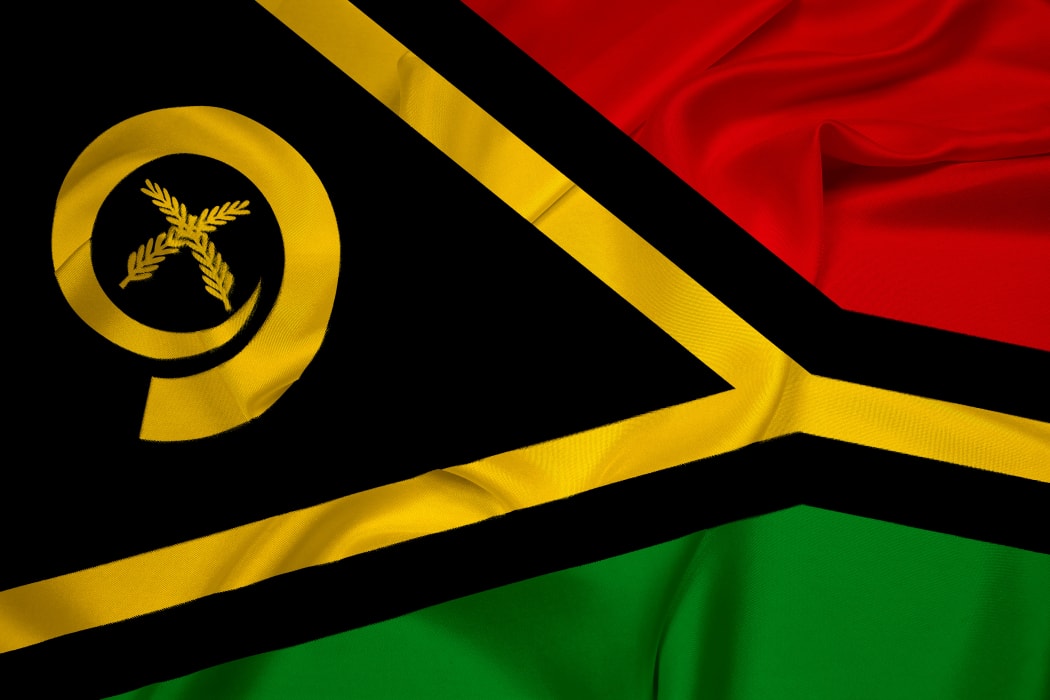 A close-up of Vanuatu's flag