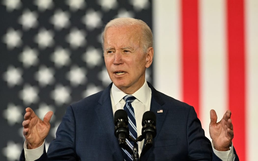 GREENSBORO, USA - APRIL 14: US President Joe Biden delivering remarks on his Administrationâ€™s efforts to make more in America, rebuild our supply chains here at home, and bring down costs for the American people as part of Building a Better America in Greensboro, NC, on April 14, 2022. Peter Zay / Anadolu Agency (Photo by Peter Zay / ANADOLU AGENCY / Anadolu Agency via AFP)