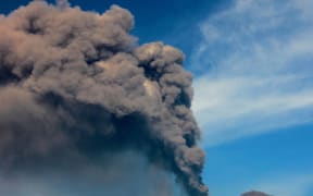 Mount Raung emits a column of ash and steam on 12 July 2015.