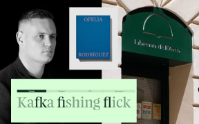 A composite image showing founder Kris Sowersby looking serious; an art book cover with font done by Klim; an example of Klim's website trying out a font, saying 'Kafka fishing flick'; and an embossed green door with Klim font.