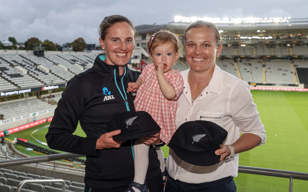 Amy Satterthwaite, daughter Grace and wife Lea Tahuhu.