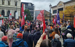 Protesters in Dunedin to condemn the government’s controversial pay equity law change and call for the decision to be reversed.