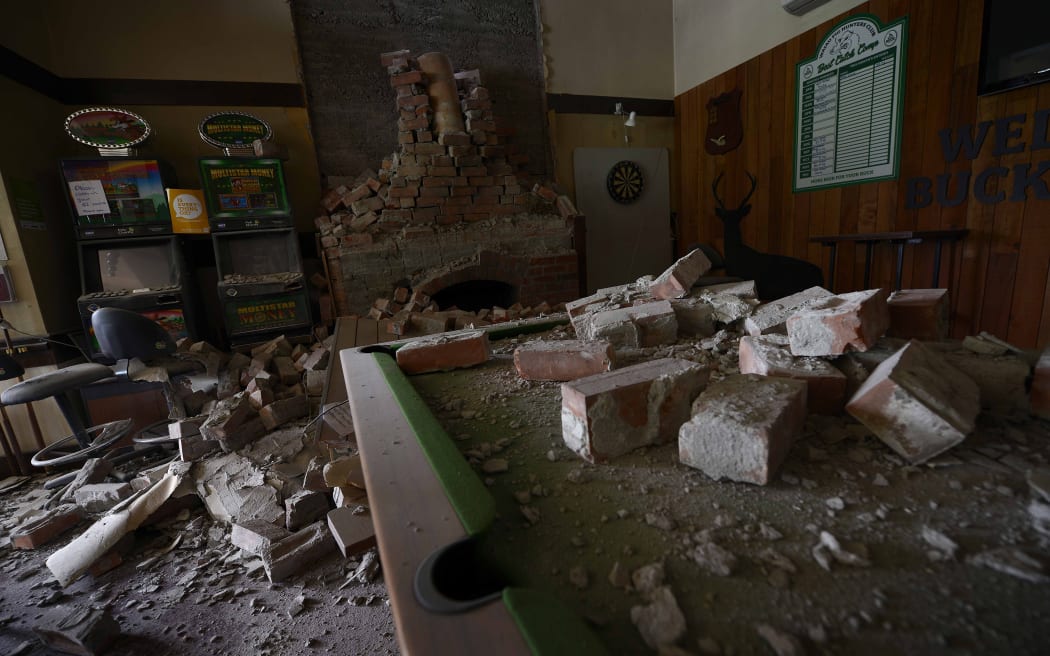 Earthquake damage at the Waiau Hotel.