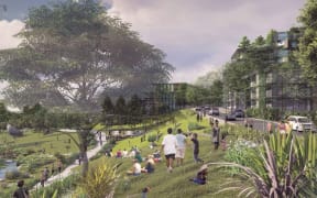 An artist's illustration of the Kiwi Property development for Drury.