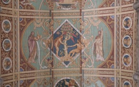 One of the 12 panels of the ceiling in the nave of Ely Cathedral, England