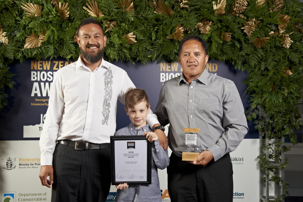 Catfish Killas volunteers William Anaru, Alex Malcom and Steven Henry at the Biosecurity Awards.