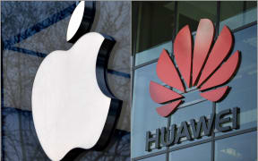 Logos of Apple and Huawei