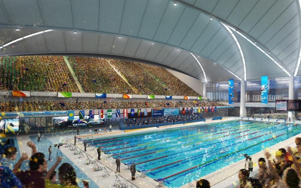 An artist's impression of the National Aquatics Centre proposed for the Brisbane 2032 Olympic Games.