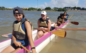 Trinity Herewini and Bailey Fabish (front two).