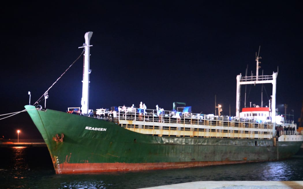 Some 500 Syrian would-be immigrants arrive aboard the 'Ezadeen' arrive at Corigliano Calabro.