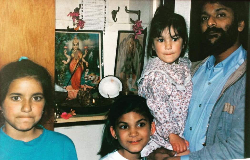 Madeleine, Anji and Priya Sami with dad Naren