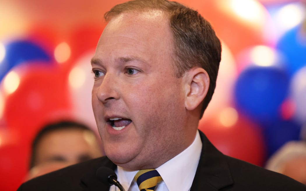 BALDWIN, NEW YORK - JUNE 28: NY GOP Candidate for Governor Rep. Lee Zeldin (R-NY) speaks during his election night party at the Coral House on June 28, 2022 in Baldwin, New York. Front runner Rep. Zeldin won the GOP Primary for NY Governor over his three primary challengers. Zeldin is one of 139 House Republicans to object to the certification of the 2020 presidential election results after the insurrection at the Capitol Jan. 6, 2021.   Michael M. Santiago/Getty Images/AFP (Photo by Michael M. Santiago / GETTY IMAGES NORTH AMERICA / Getty Images via AFP)