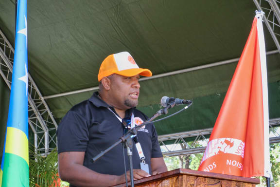 Chief Electoral Officer Jasper Highwood Anisi delivering his statement at the Election Walk Awareness event in Honiara. 22 February 2024