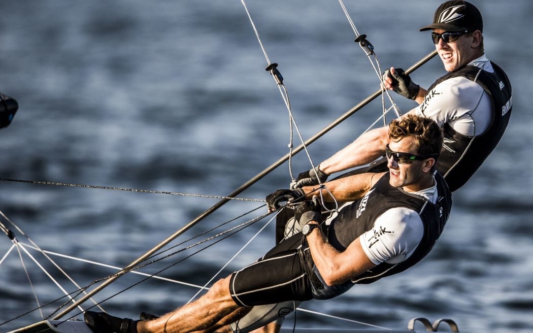 Peter Burling and Blair Tuke compete in the Rio Olympic test event.