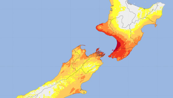 Orange is dry, red is drought and dark red is severe drought.